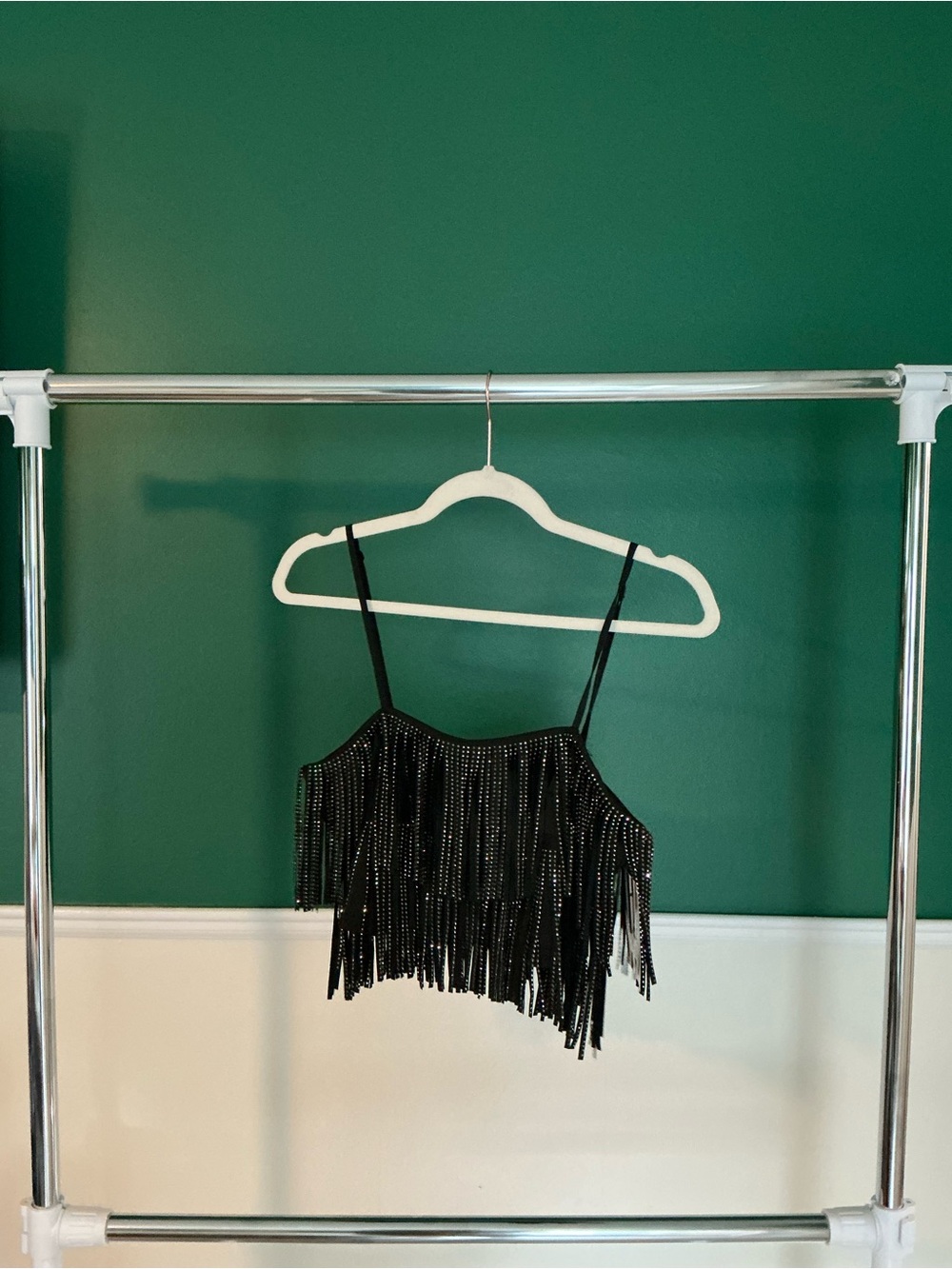 Black Fringe Beaded Crop Top - , Women